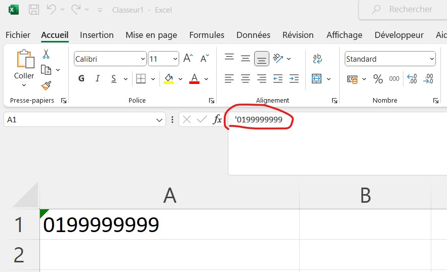 Ajouter zéro devant nombre Excel