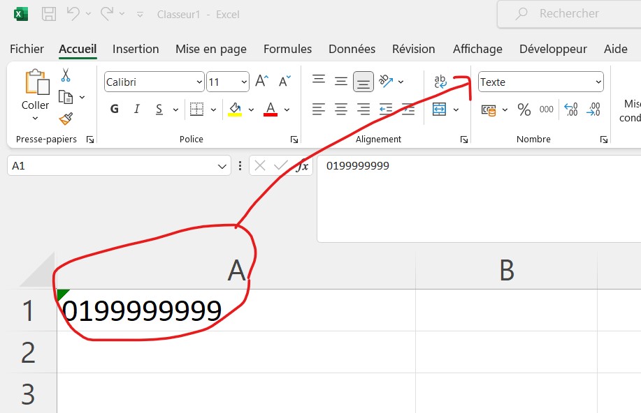 Laisser zéro devant nombre Excel