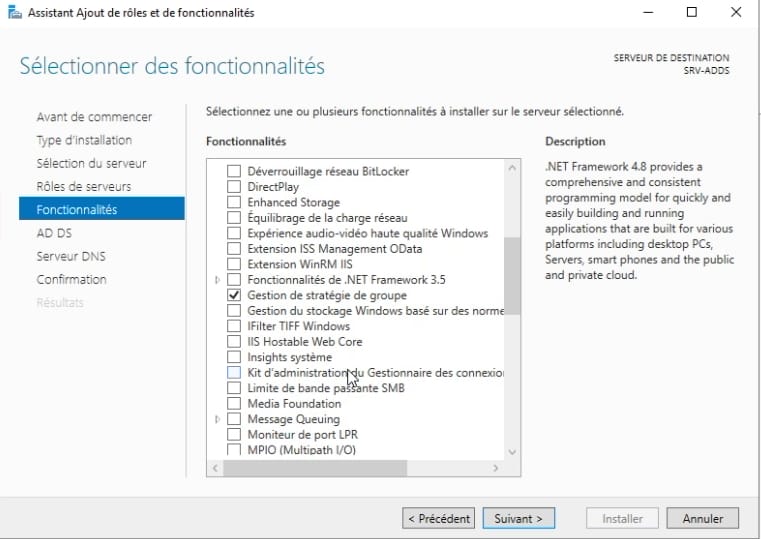 Ajouter les des fonctionnalités Windows Server