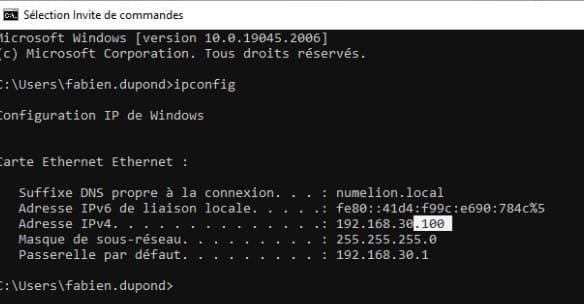 Vérifier l'IP du PC1