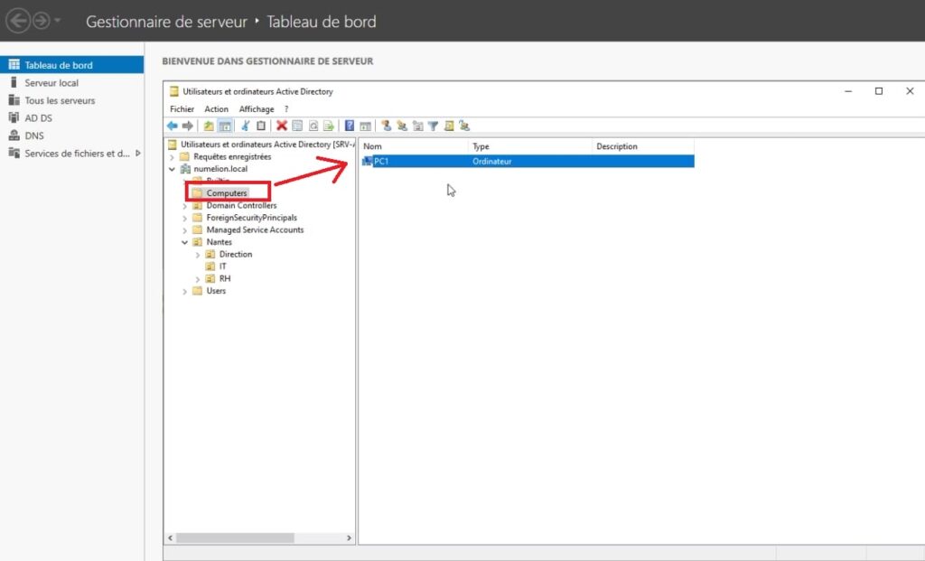 L'ordinateur est ajouté dans Active Directory