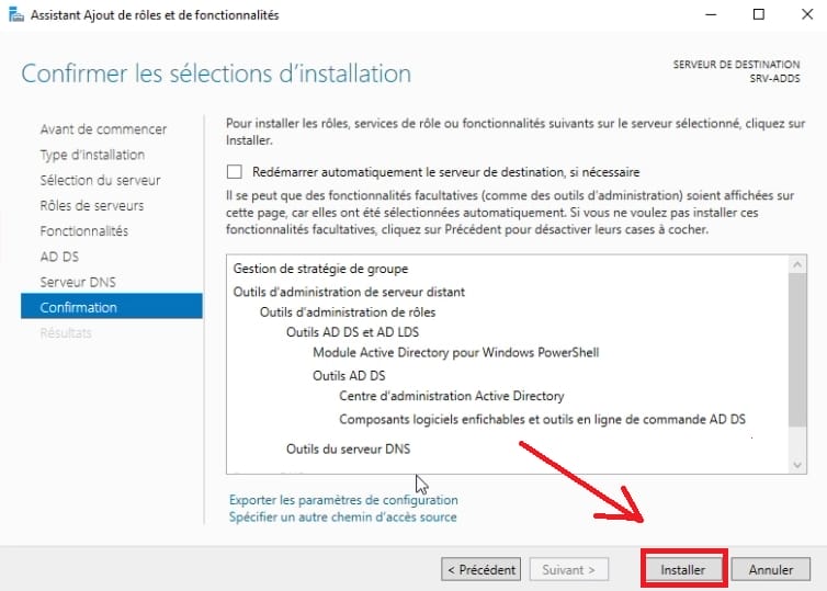 Confirmer l'installation d'Active Directory