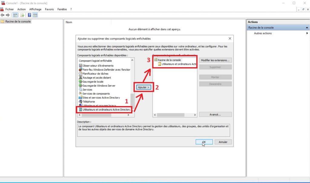 Console MMC pour administrer Active Directory