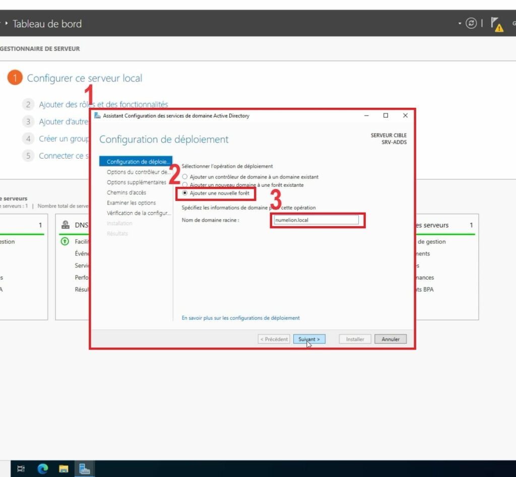 Créer une forêt et ajouter nom de domaine Active Directory