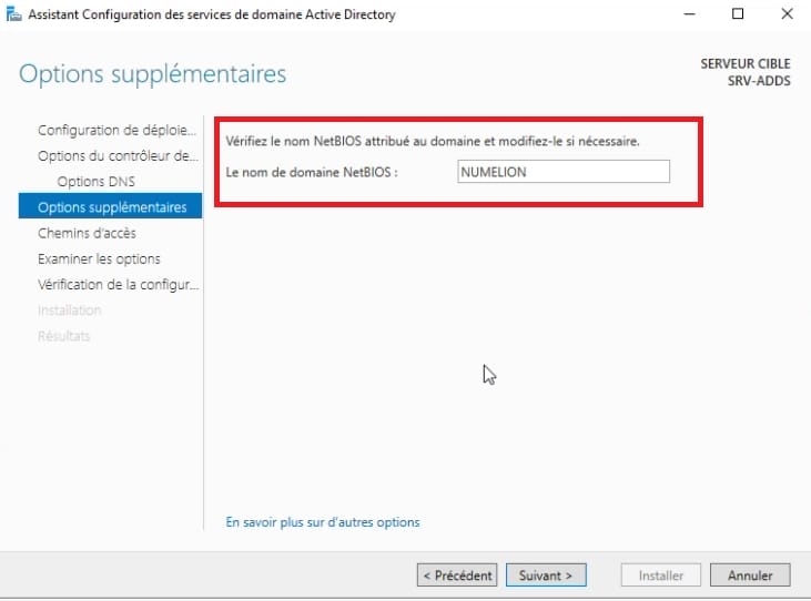 Nom Netbios du domaine Active Directory