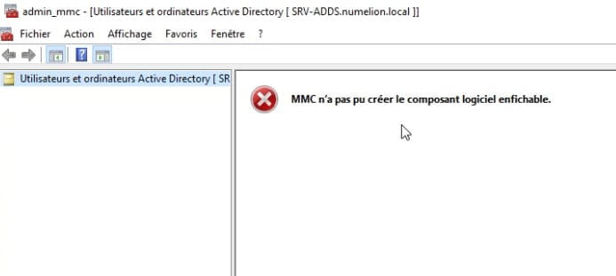 Erreur de la console MMC qui n'a pas pu créer le logiciel enfichable