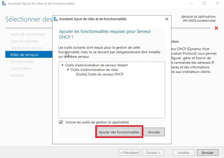 Ajouter la fonctionnalité DHCP dans Windows Server