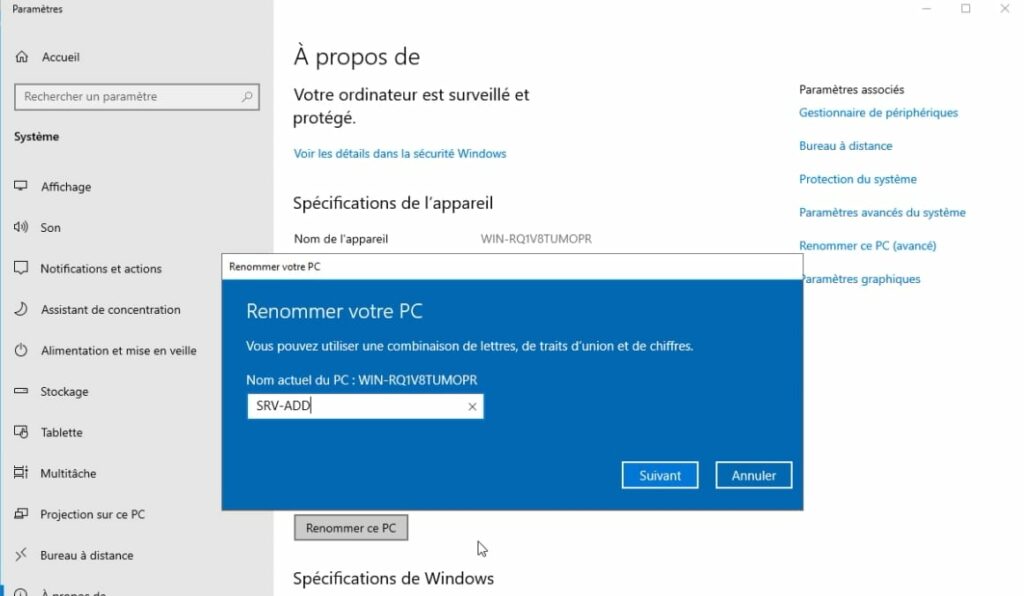 Modifier le nom du serveur Active Directory