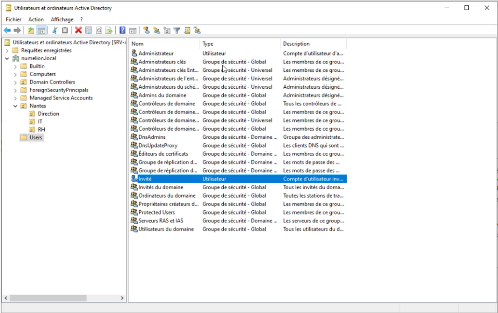 Utilisateurs dans Active Directory par défaut