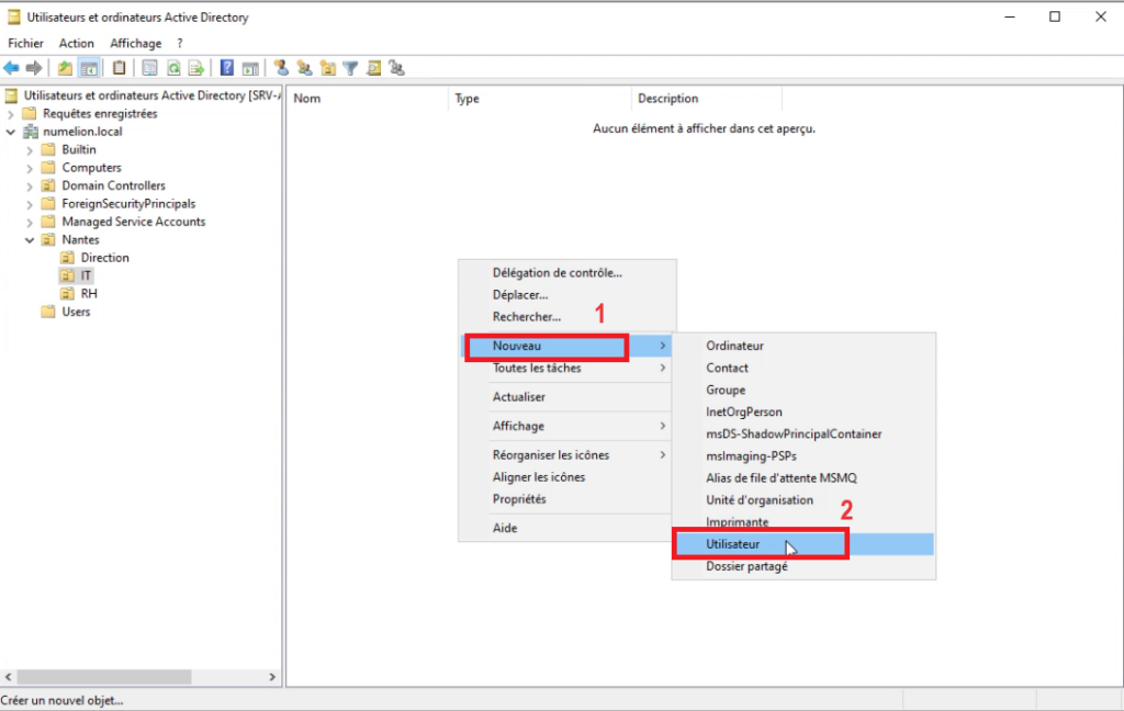 Paramètre du nouvel utilisateur dans Active Directory