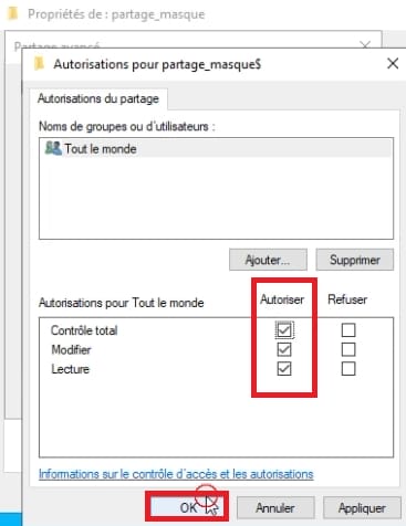 Autorisation de partage de dossier
