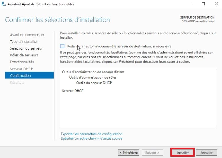 Vérifier l'installation du serveur DHCP