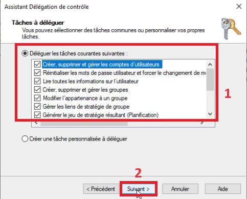 Tâche à déléguer pour Active Directory