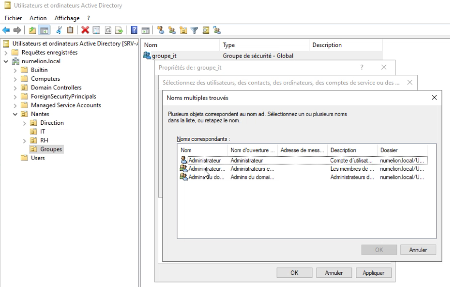 Ajouter des utilisateurs dans les groupes Actives Directory