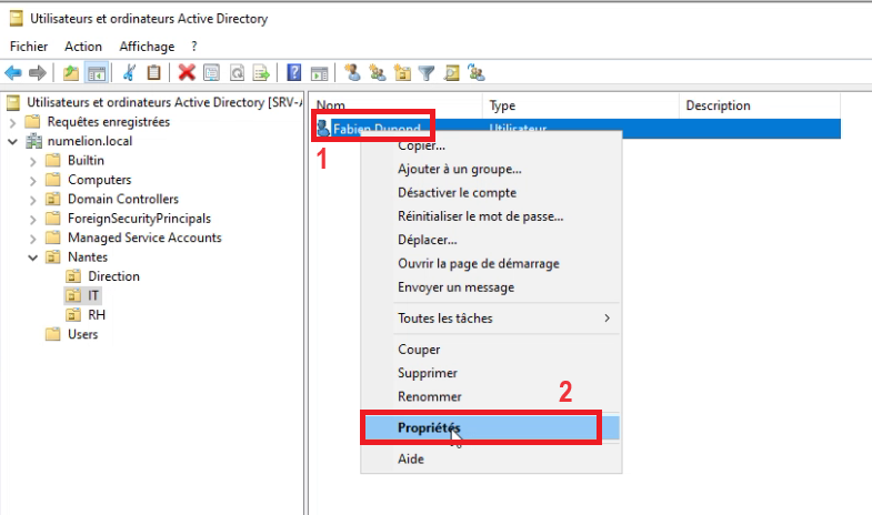 Propriété de l'utilisateur dans Active Directory