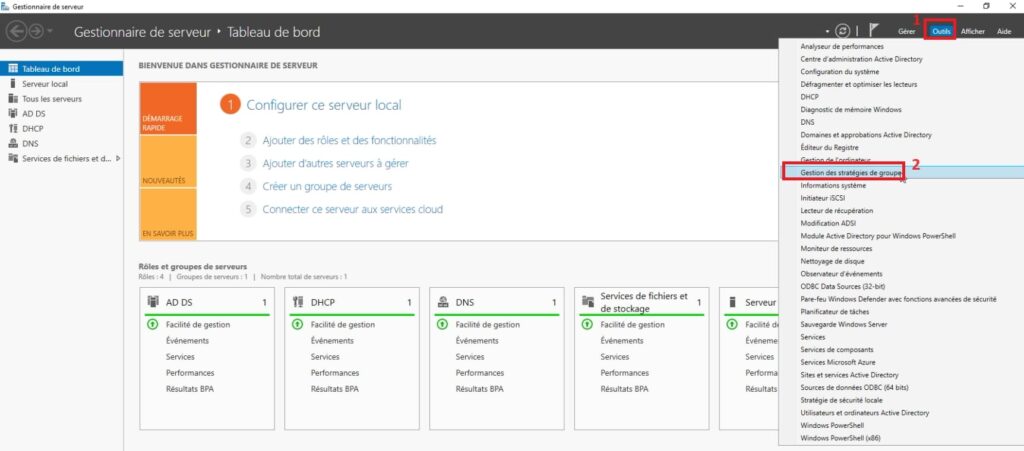 Lancer l'outil pour créer une GPO Active Directory