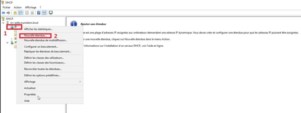 Créer une nouvelle étendue IP pour le serveur DHCP