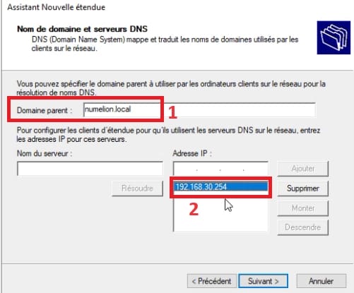 Ajouter l'adresse du serveur DNS