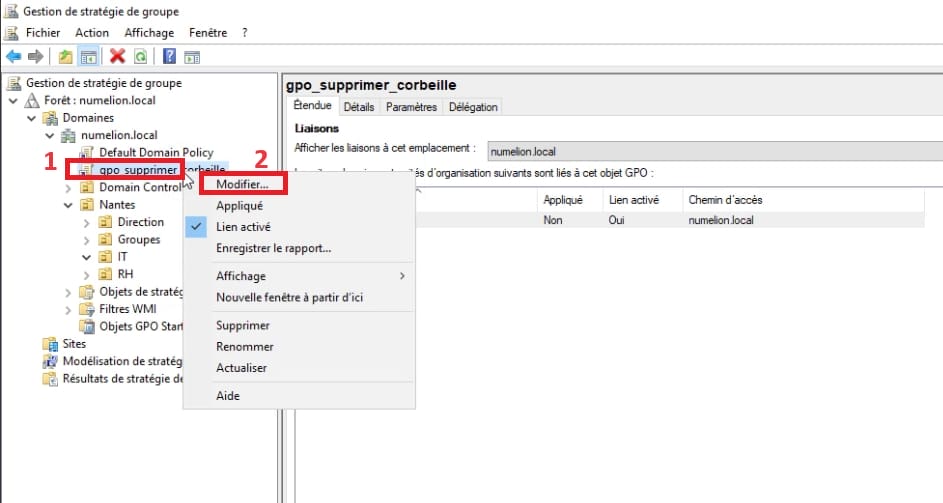 Modifier une GPO dans Windows Server